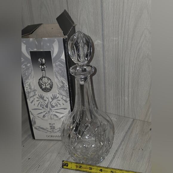 Vtg Gorham Clear Cut Crystal Decanter Ornate Stopper Original Box BarWare German - Picture 5 of 9